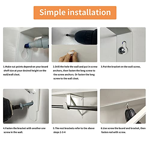 Heavy Duty Closet Shelf and Rod Brackets (White, 3 Pack) - color: White