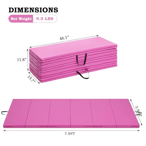 Gymnastics Mat, 3x6FT / 4x8FT 2" Thick Kids' Folding Tumbling Mat - color: 4x8FT-Pink