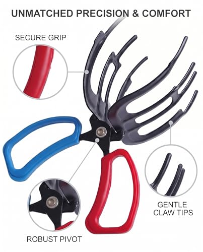 Fish Gripper Lip Gripper for Fishing with Secure Blue and Red Anti-Slip Handles Durable Metal Jaw Catch Holder Angling Accessory for Safe Catch Handling
