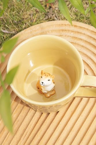 DIHOclub Leopard Coffee Cup Ceramic 3D Wild Animal Inside Mug,Cute Cartoon Handmade Figurine Mugs,Holiday and Birthday Gift for Coffee Milk Tea Lovers,12 OZ (Yellow Leopard) - color: Yellow Leopard
