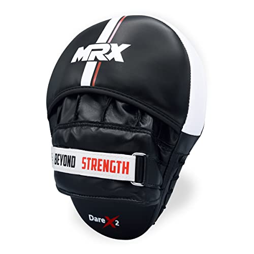 Boxing Pads Curved Boxing Mitts, Leather Adjustable MMA Muay Thai Kickboxing Martial Arts Punching Hand Target Strike Shield - color: Black/White