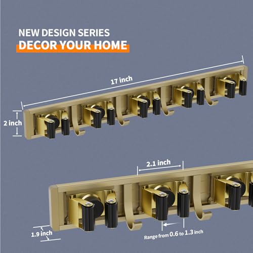 reliahom Broom Holder Wall Mount Mop Hanger Tools organizer 5Racks 4Hooks - color: Bronze