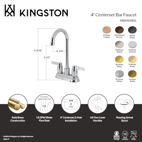 Kingston Brass KB849NDLAC NuvoFusion Two-Handle 2-Hole Deck Mount Bar Faucet in Antique Copper