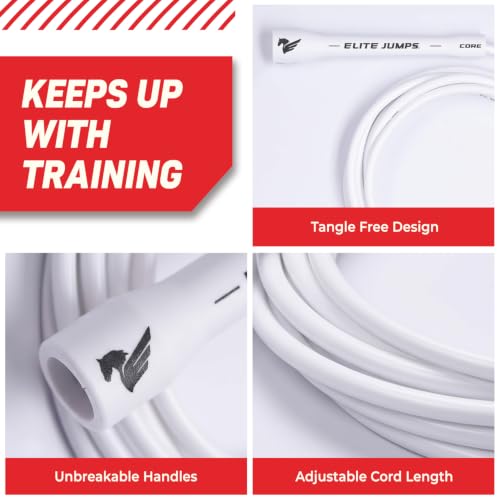 Elite Jumps 6mm PVC Jump Rope, Adjustable Skipping Rope - color: White Handles - 5" Handle