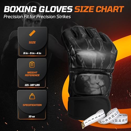 Flexzion MMA Gloves Fingerless Boxing Gloves for Men Women and Teen Youth, UFC Grappling Krav MAGA Kickboxing Gloves for Training Punching Bag Muay Thai Hitting Mitts Cutoff Martial Art Gloves - color: Black