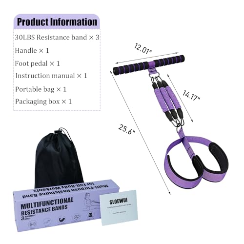 Pedal Resistance Band with Handle, 90Lbs Pedal Resistance Band - color: Purple