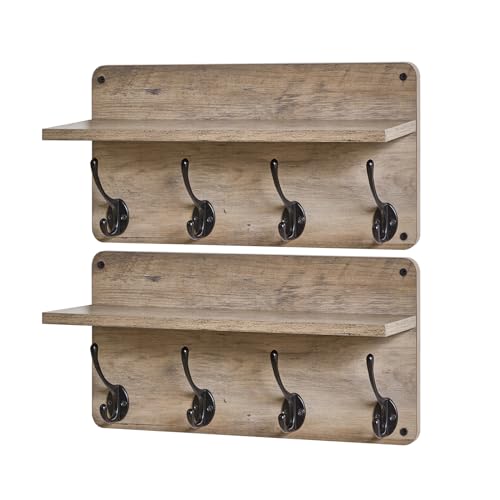 31.5" Coat Rack Wall Mount with Shelf and 8 Hooks, Silver Gray, HWS006Y-2 - color: Silver Gray