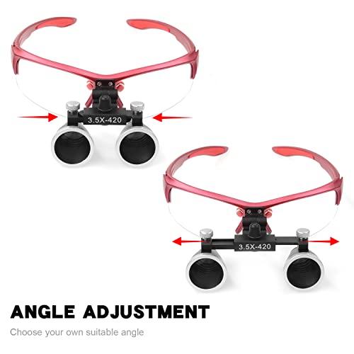 3.5x420MM Angle Adjustable Binocular Loupes Magnifier Glasses Loupes with Cloth Case (Red) - color: Red