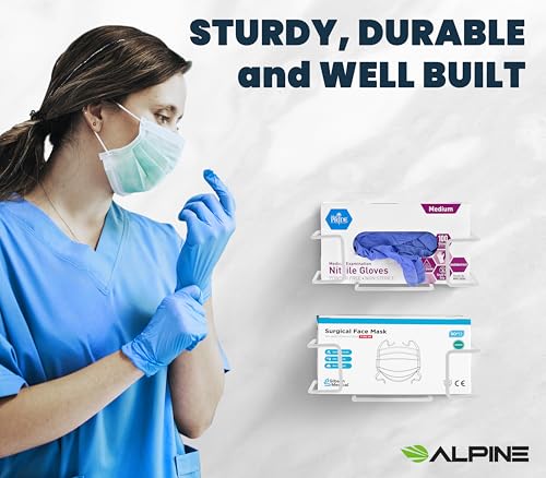 Alpine Industries Single Box Wire Wall Mount Glove Dispenser - Mounted Organizer Rack for Disposable Surgical Glovebox & Tissue Boxes - Hanging Lab & Kitchen Storage (White, 1 Box) - color: White
