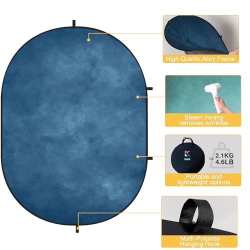 Kate Collapsible Backdrop Pop Up Photo Backdrops Blue Folded Background for Headshot, for Portrait Photography, for Video, 5x6.5ft