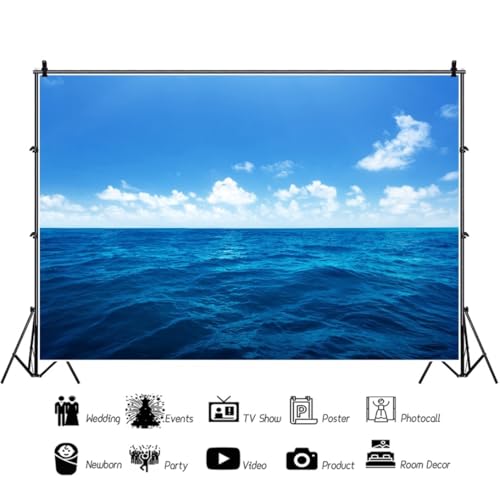 Yeele 8x6ft Blue Ocean Scene Backdrop Blue Sky White Clouds Sea Wave Natural Seascape Photography Background for Sea Theme Baby Shower Kids Birthday Party Decoration Photo Shoot Props Vinyl