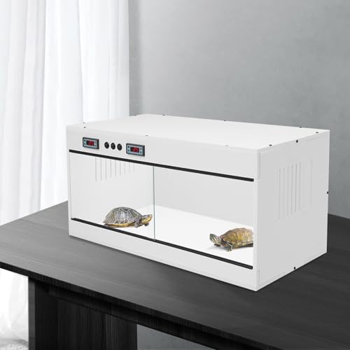 Reptile Tank for Lizards,Bearded Dragon Enclosure Terrarium,Reptile Breeding Box,31.5×15.75×15.75 Inch Reptile Enclosure with Dual Temp Control, LCD Display,Reptile Terrarium (White)