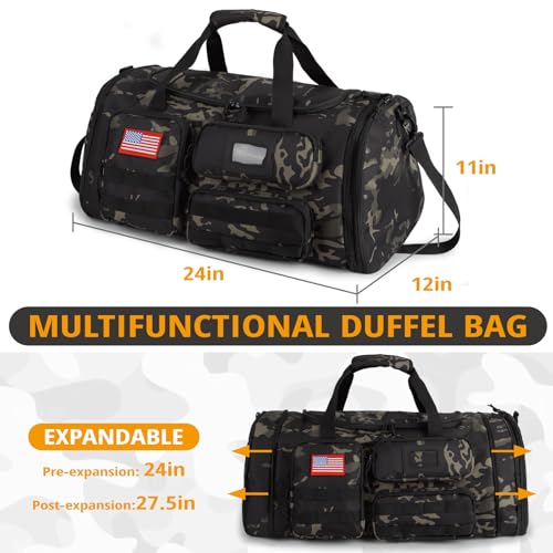 Expandable Gym Bag for Men,Tactical Large 3-in-1 Travel Duffle Backpack Bag - color: Camo Black