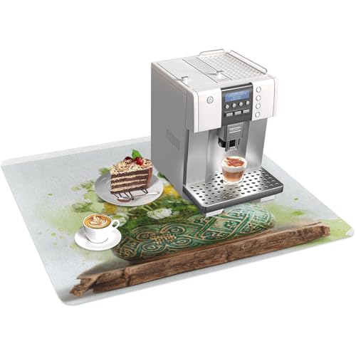 Coffee Mat Pot Moss Arrangement Green Coffee Bar Mat Hide Stain Absorbent Drying Pad with Waterproof Rubber Backing Fit Under Coffee Maker Machine Pot Espresso