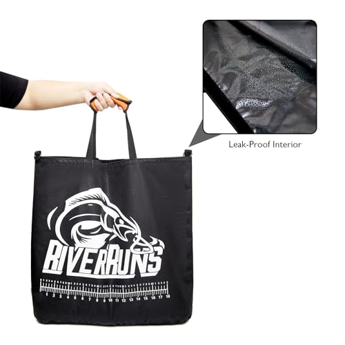 Riverruns Heavy-Duty Fish Weigh-In Bag with Detachable Mesh Liner, 23.6 x 22.4 Inches Leak and Rip Resistant Fish Bag with Measuring Scale and Detachable Shoulder Strap