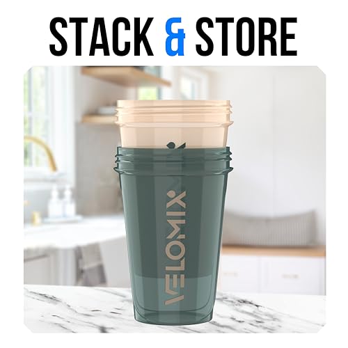VELOMIX 2 Pack 20oz Protein Shaker Bottle for Protein Mixes, Blue&Beige - color: A5) Blue&Beige