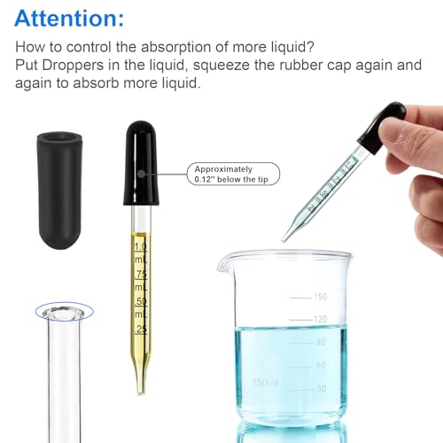 10 Pcs Eye Dropper with Durable Rubber Head, 1ml Glass Dropper, Liquid Droppers for Oils, Eye Droppers for Medicine, Precise Pipette Droppers for crafts, Essential Oil, Food
