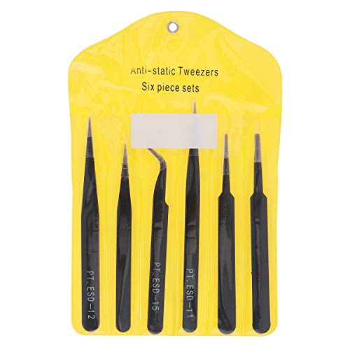 6PCS Precision Tweezers Set, ESD Tweezers Set, Anti-Static Stainless Steel Tweezers, Non-magnetic Curved Tweezers Set, Electronics Tweezers Kit for Jewelry, Craft, Electronics