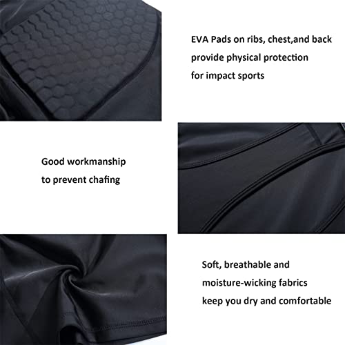 Topeter Men’s Padded Football Shirt Rib Protectors Compression Shirts with Pads Basketball Protective Gear Rugby Tank Top - size: Large