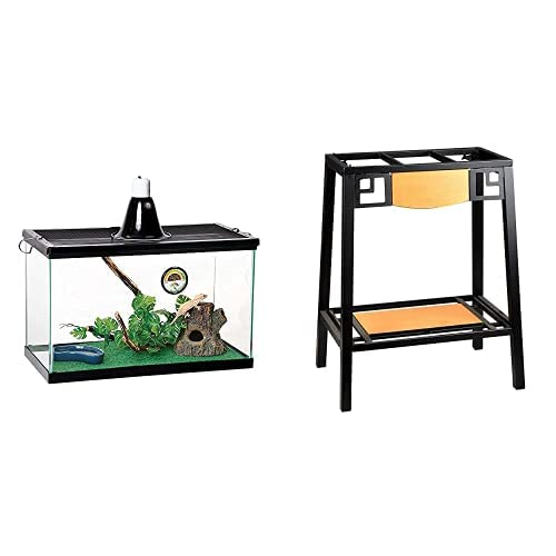 Zilla 10 Gallon Tropical Pet Reptile Starter Terrarium Habitat Kit with Metal Stand Bundle