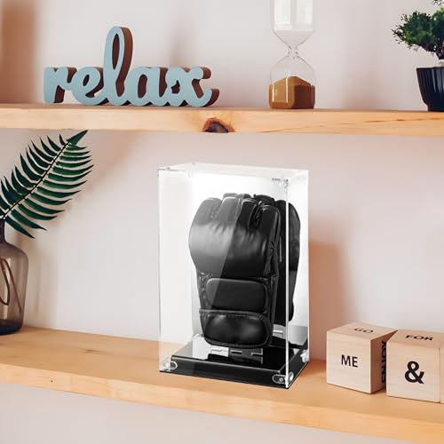 MMA Glove Display Case with Mirrored Back and Black Base