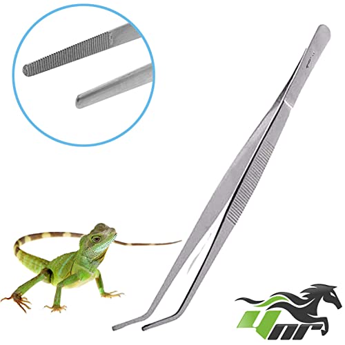 YNR Reptiles Feeding Tongs Tweezers Hospitals Aquarium Fish Tank Tools Aquatic Metal Stainless Steel (Curved, 18 Inches)