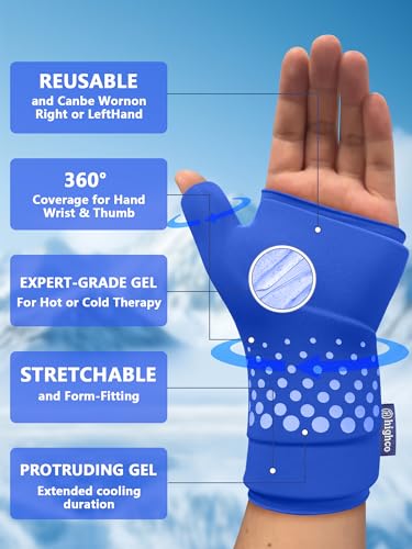 Wrist &Thumb Ice Pack Wrap-Thickened Gel for Long-Lasting Cold Compression - color: 2 Pack-blue, size: L/XL