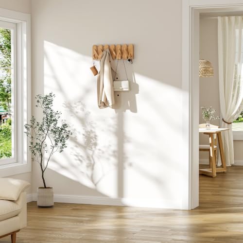 Solid Walnut Coat Rack Wall Mount 16.5",Wall Mounted Coat Rack with 8 Hooks - color: Natural, size: 8 Hooks
