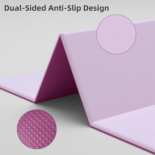 HAHE 7-Fold Design Extra Thick Yoga Mat 72"L x 24"W x 0.47", TPE | Fitness Exercise Mats, Non-Slip Foldable Yoga Mat, High Density, Portable for Men & Women, Yoga, Pilates, Home Gym - color: Deep Pink & Light Pink