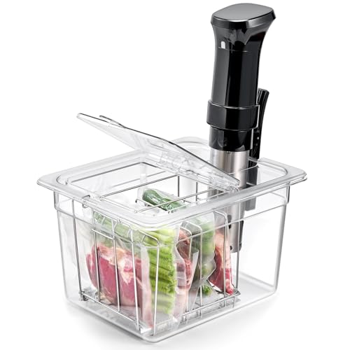 Sous Vide Container 12 Quart with Universal Collapsible Hinged Lid,Complete Sous Vide Accessories Kit BPA Free,Compatible with Anova and Most Sous Vide Cookers(With Rack and Sleeve)