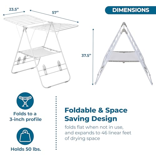 Honey-Can-Do Heavy-Duty Gullwing Clothes Drying Rack, White, 46 Ft - color: Bright White, size: 57" W