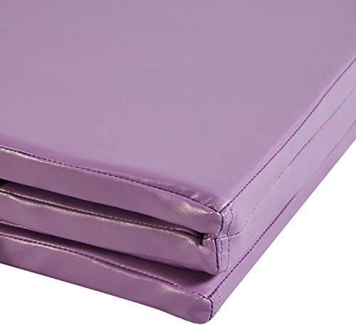 Folding Gymnastics Gym Mat Tumbling Mat Exercise Mat with Carrying Handles - color: 3 pannels Lavender color