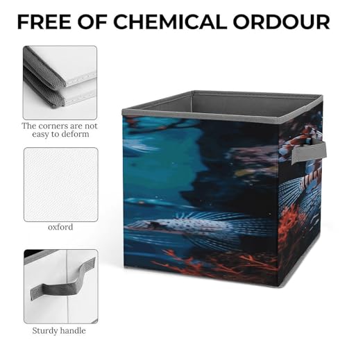 Fish in Fish Tank Storage Cubes Foldable Decorative Fabric, Storage Bins Baskets with Handles, Closet Organizers And Storage for Home, Office,Closet, Clothes