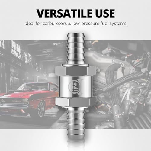 EVIL ENERGY 1/4" 5/16" 3/8" 1/2" Check Valve Set (6mm 8mm 10mm 12mm), 4 Pcs One Way Fuel Check Valve for Fuel, Diesel & Coolant, Silver