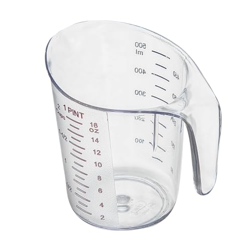 Restaurantware RW Base 1 Pint Measuring Jar 1 Durable Measuring Beaker - Metric And Imperial Units V-Shaped Spout Clear Plastic Measuring Cup Handle With Thumb-Grip Tolerates Up To 248F - color: Clear, size: 5.25" × 3.75" × 5.00"