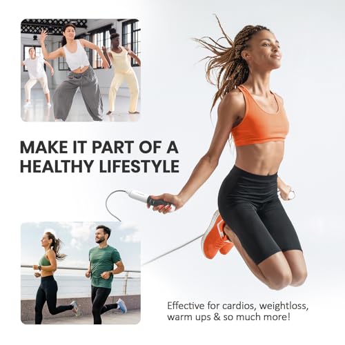 multifun Smart Digital Jump Rope with Counter - Speed Skipping Rope for Fitness, CrossFit & Double Unders - 1/3 CoG Balance, Anti-Slip Handles for Men Women - color: Pro Power | Steel+PVC