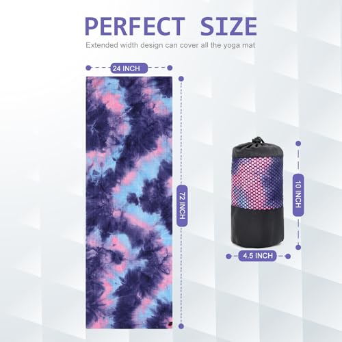 Eunzel Yoga Towel,Hot Yoga Mat Towel with Grip Dots Sweat Absorbent Non-Slip for Hot Yoga, Pilates and Workout 24" x72", Purple & Blue - color: Purple & Blue