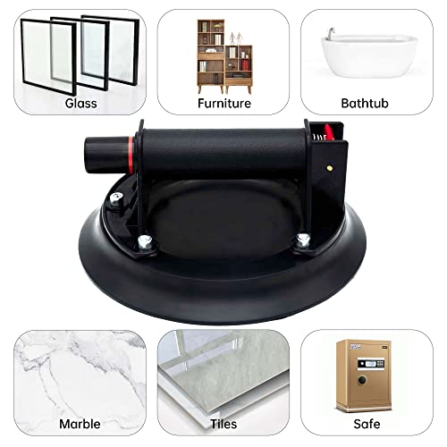 8" Heavy Duty Suction Cup to Lift Large Glass, Tile, Marble, Industrial Vacuum Suction Lifter with Handle for Glass Lifting & Replacement, 480 lbs Load Capacity, Carrying Case (1 Pack) - color: Black, size: 1 Pack