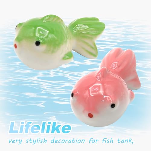 3 Pcs Floating Aquarium Decorations, Ceramic Fish Figurines Craft, Koi Ornaments, Mini Creative Fish Tank (Green Pink Red)