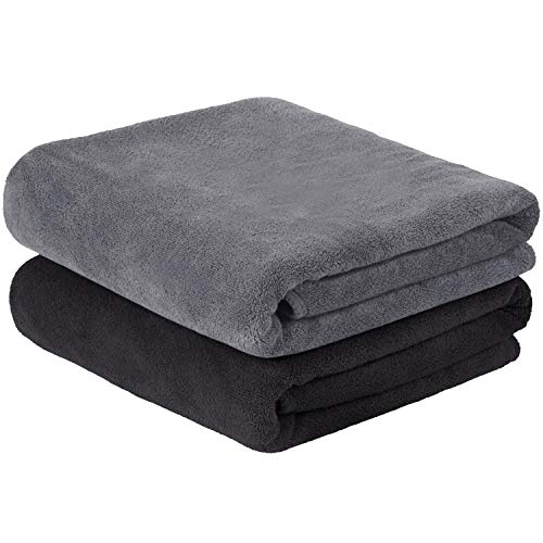 SUNLAND Microfiber Gym Bath Towels for Men Women 24x48In - color: Black+grey