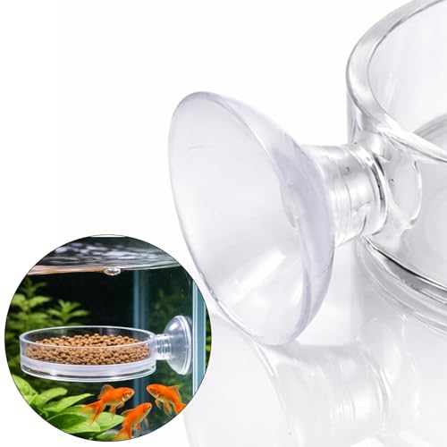 Fish Tank Feeder Dish with Suction Cup, Transparent Acrylic Aquarium Shrimp Feeder Dish with Suction Cup for Shrimp Fish and Aquatic Pets Aquarium Tanks Feeding