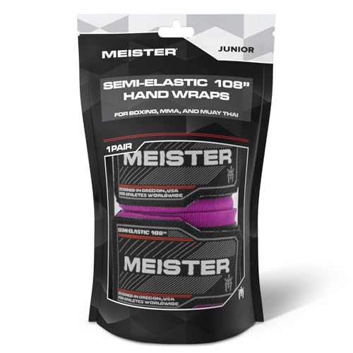 Meister Junior 108" Semi-Elastic Hand Wraps for MMA & Boxing (Pair) - color: Purple
