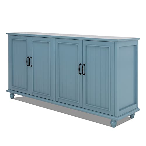 Buffet Cabinet with Storage, 62'' Coffee Bar in Kitchen, Buffet with 4 Doors,Sideboard Buffet Cabinet for Dinning Room, Kitchen & Living Room (4 Doors, Blue)
