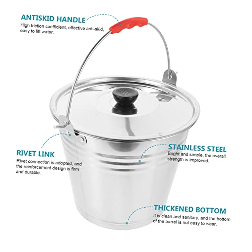 1Pc Durable Stainless Steel Water Bucket with Lid Multi Purpose Storage Container for Household Use Easy to Clean Comfortable Handle
