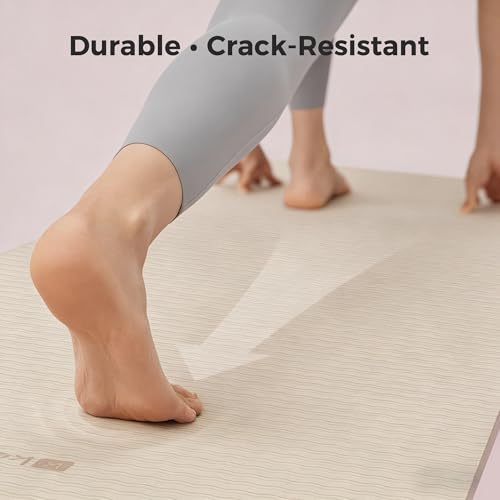 Keep 72" x 24" TPE Yoga Mat Non Slip, 1/4 Inch (6mm) Exercise Mat for Home Workout, Gym, Yoga, Pilates & Stretching with Carrying Strap, Oat White - color: Oat White