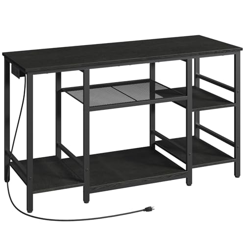 MAHANCRIS 55-75 Gallon Fish Tank Stand with Power Outlet, 3-Tier Metal Frame Aquarium Stand, Heavy Duty Reptile Terrarium Tank Stand, 52.0" L x 19.7" W x 29.9" H, 800 LBS Capacity, Black FTBK55E01 - color: Black