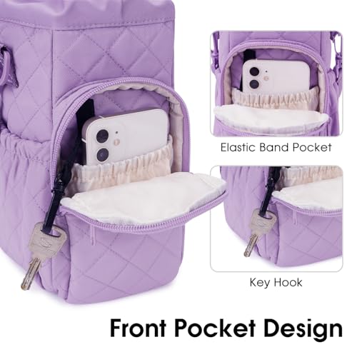 sportsnew 40oz Insulated Crossbody Water Bottle Bag Gym Hiking Phone Pocket - color: Quilt Purple