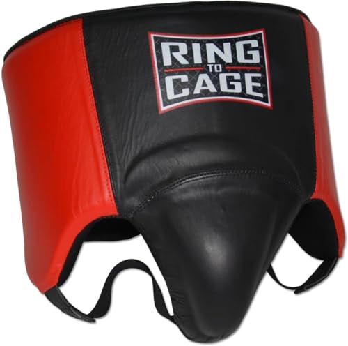 No Foul Boxing Groin Protector Leather - size: Small, style: Red/Black