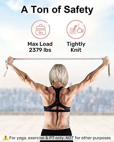 Tumaz Yoga Strap for Stretching with Adjustable D-Ring, 6/8/10 ft - color: 02. Pink Match, size: 6 Feet