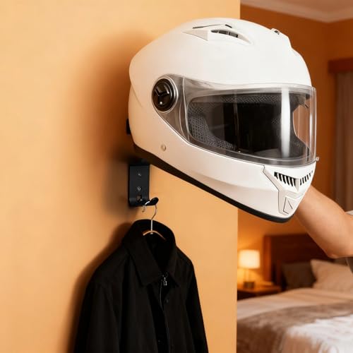 Helmet Holder with Hooks, Beech Wood, Steel, Wall Mount